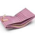 Leather purse with equestrain clasp, lilac croc, inside