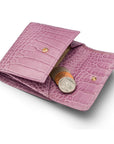 Leather purse with equestrain clasp, lilac croc, coin purse