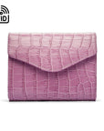 RFID Large leather purse with 15 CC, lilac croc, front