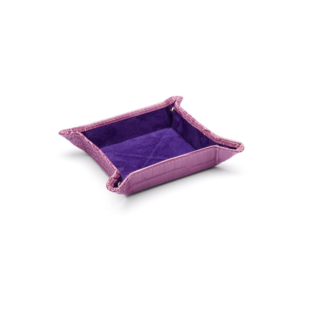 Small leather valet tray, lilac croc
