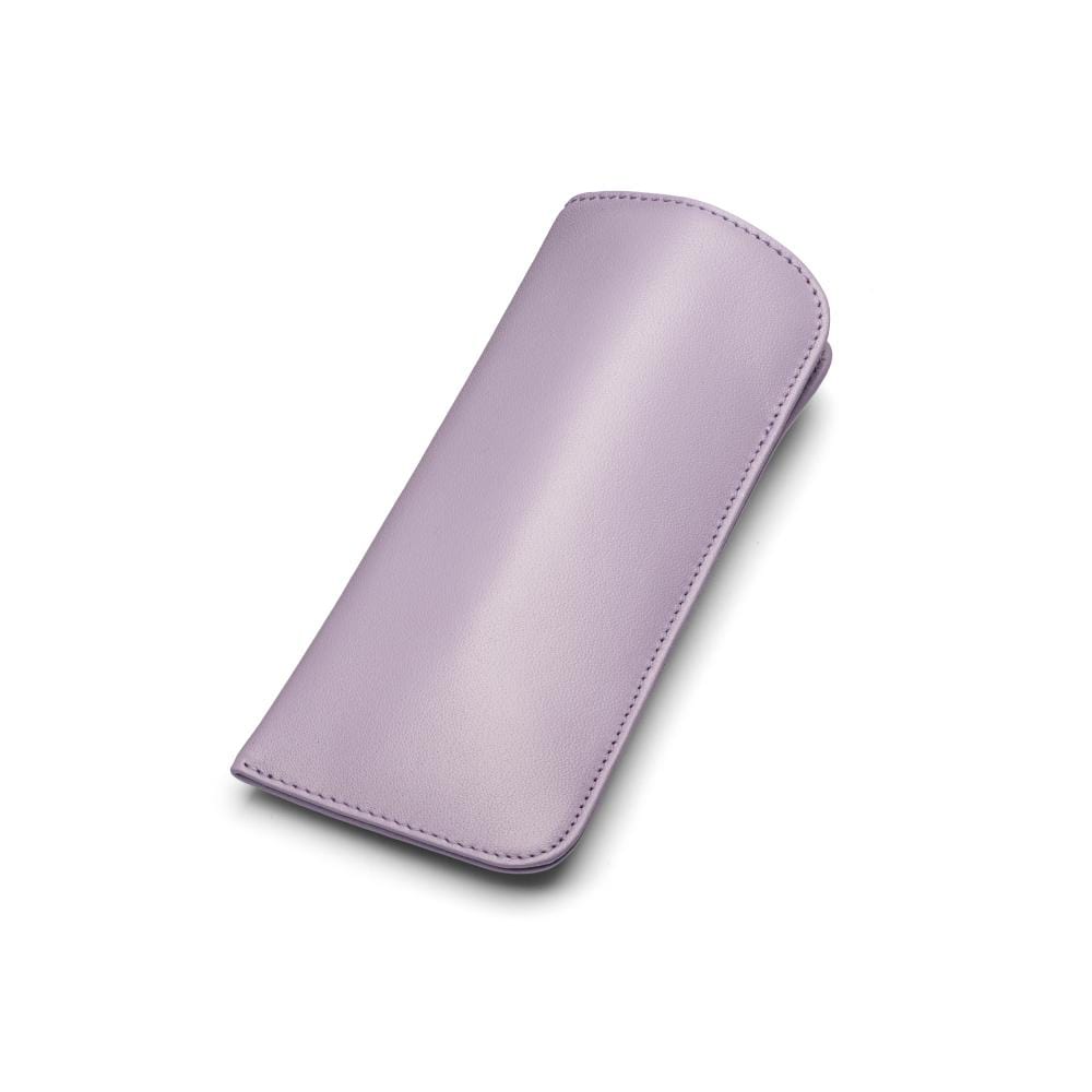 Large leather glasses case, soft lilac, front