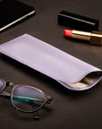 Large leather glasses case, soft lilac, lifestyle