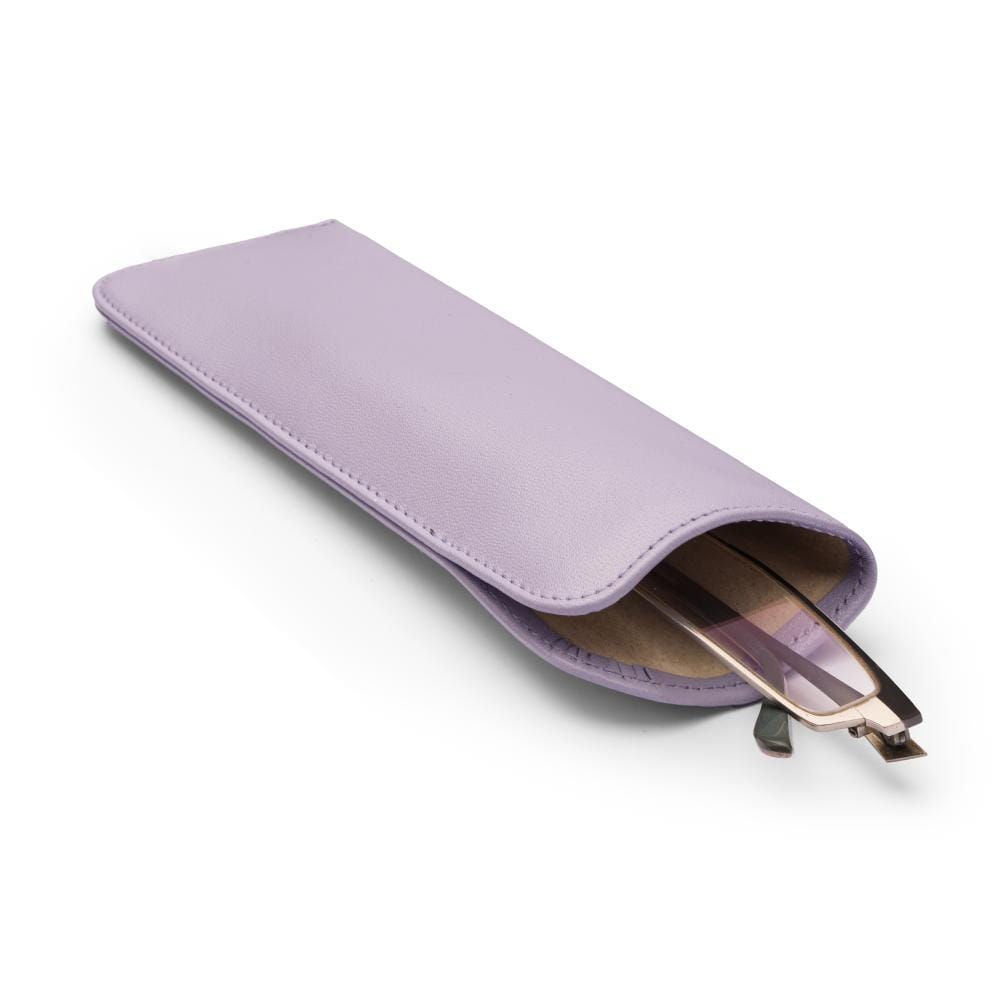 Small leather glasses case, soft lilac, inside
