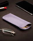 Small leather glasses case, soft lilac, lifestyle