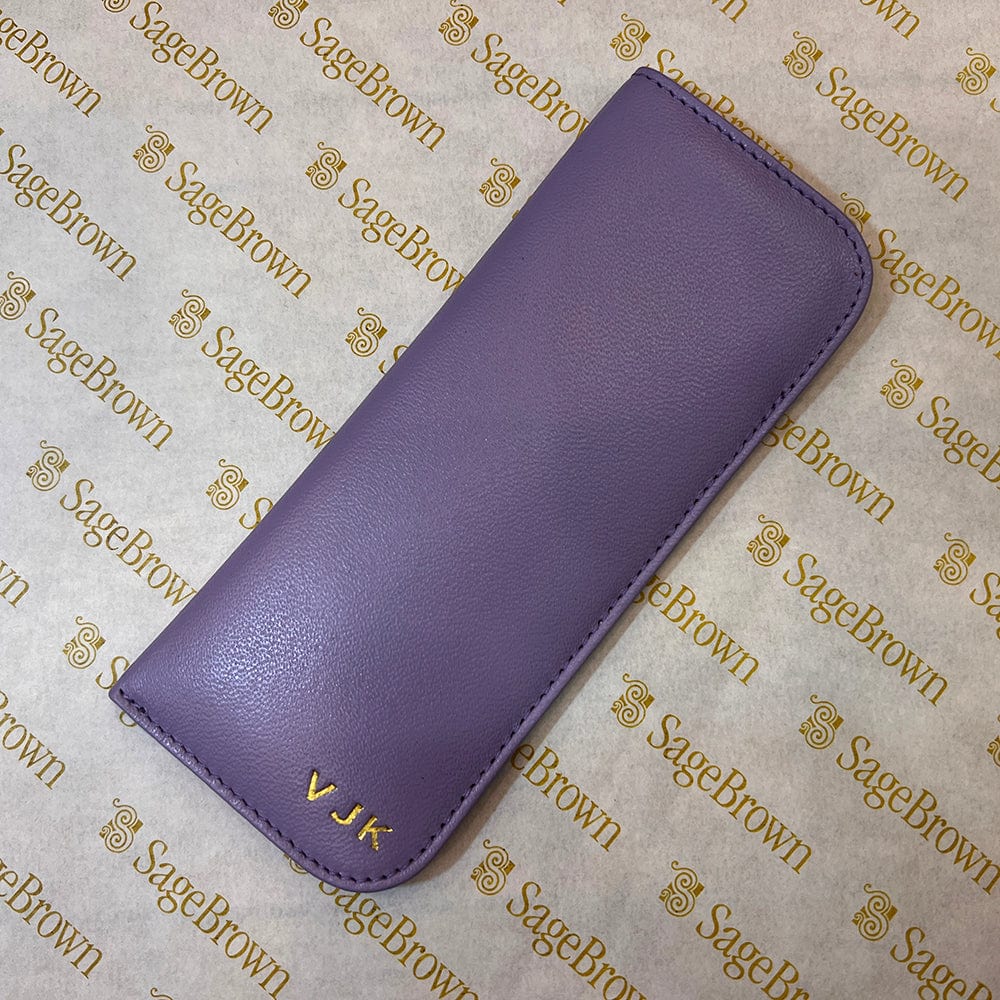 Small leather glasses case, soft lilac, embossed