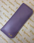 Small leather glasses case, soft lilac, embossed