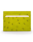 Flat ostrich leather credit card case, lime ostrich leather, front