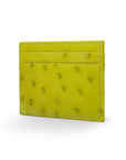 Flat ostrich leather credit card case, lime ostrich leather, side