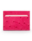 Flat ostrich leather credit card case, pink ostrich leather, front