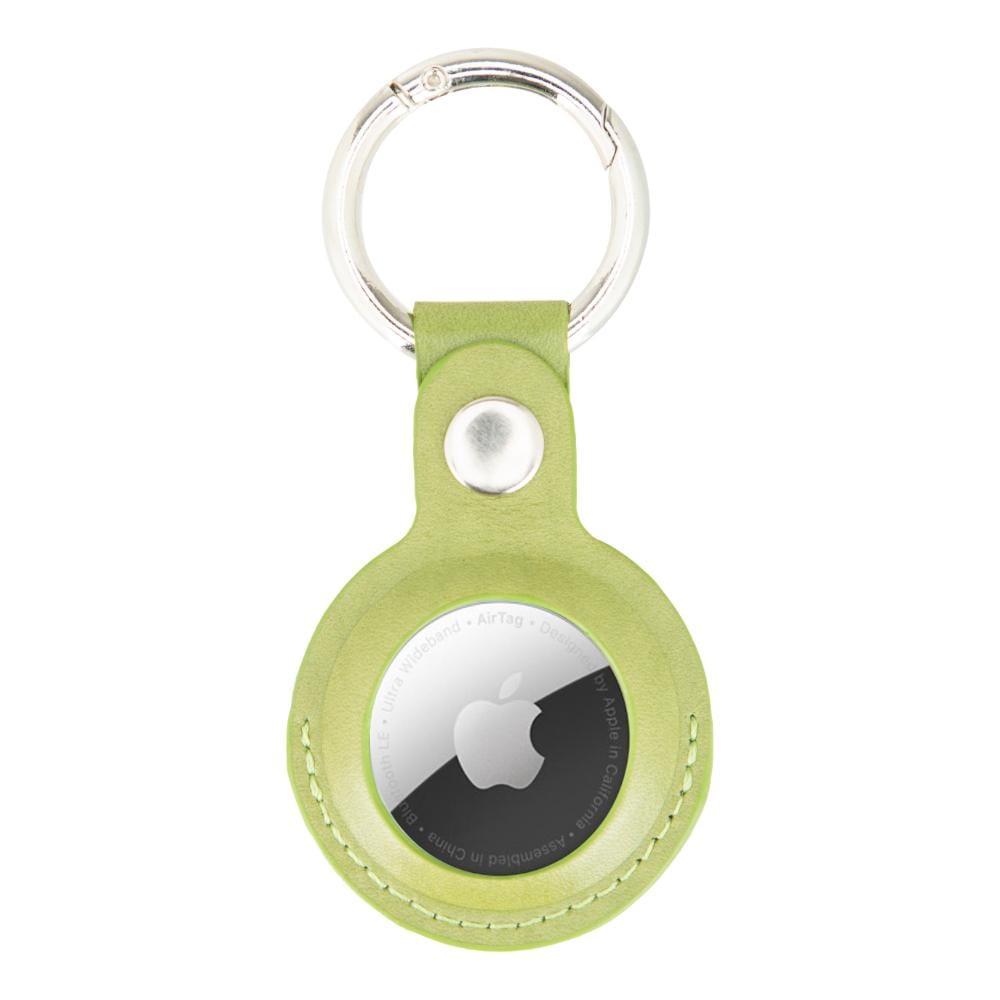 Leather air tag holder, lime green, front