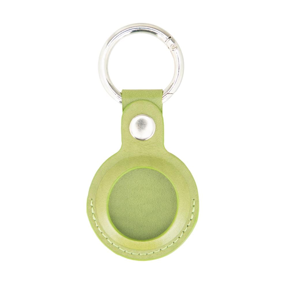 Leather air tag holder, lime green, front view