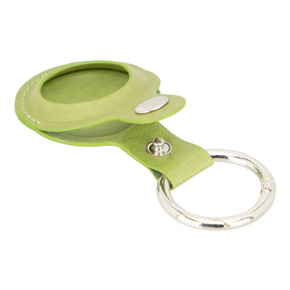 Leather air tag holder, lime green, side