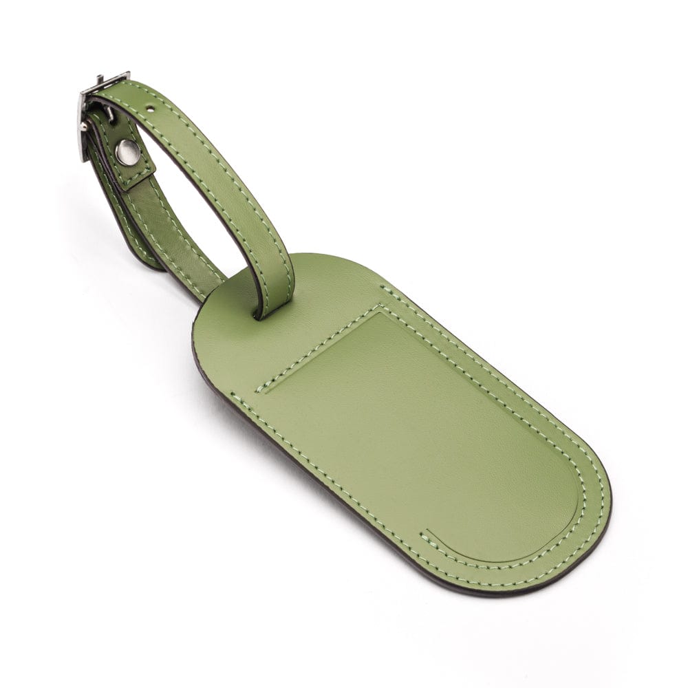 Leather luggage tag, lime green, front