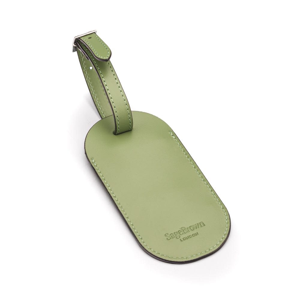 Leather luggage tag, lime green, back