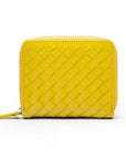 Small zip around woven leather accordion purse, lime green, back