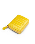Small zip around woven leather accordion purse, lime green, front