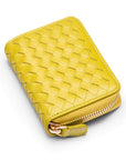 Small zip around woven leather accordion purse, lime green
