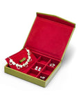 Large Leather Accessory And Cufflink Box, lime green with red, inside