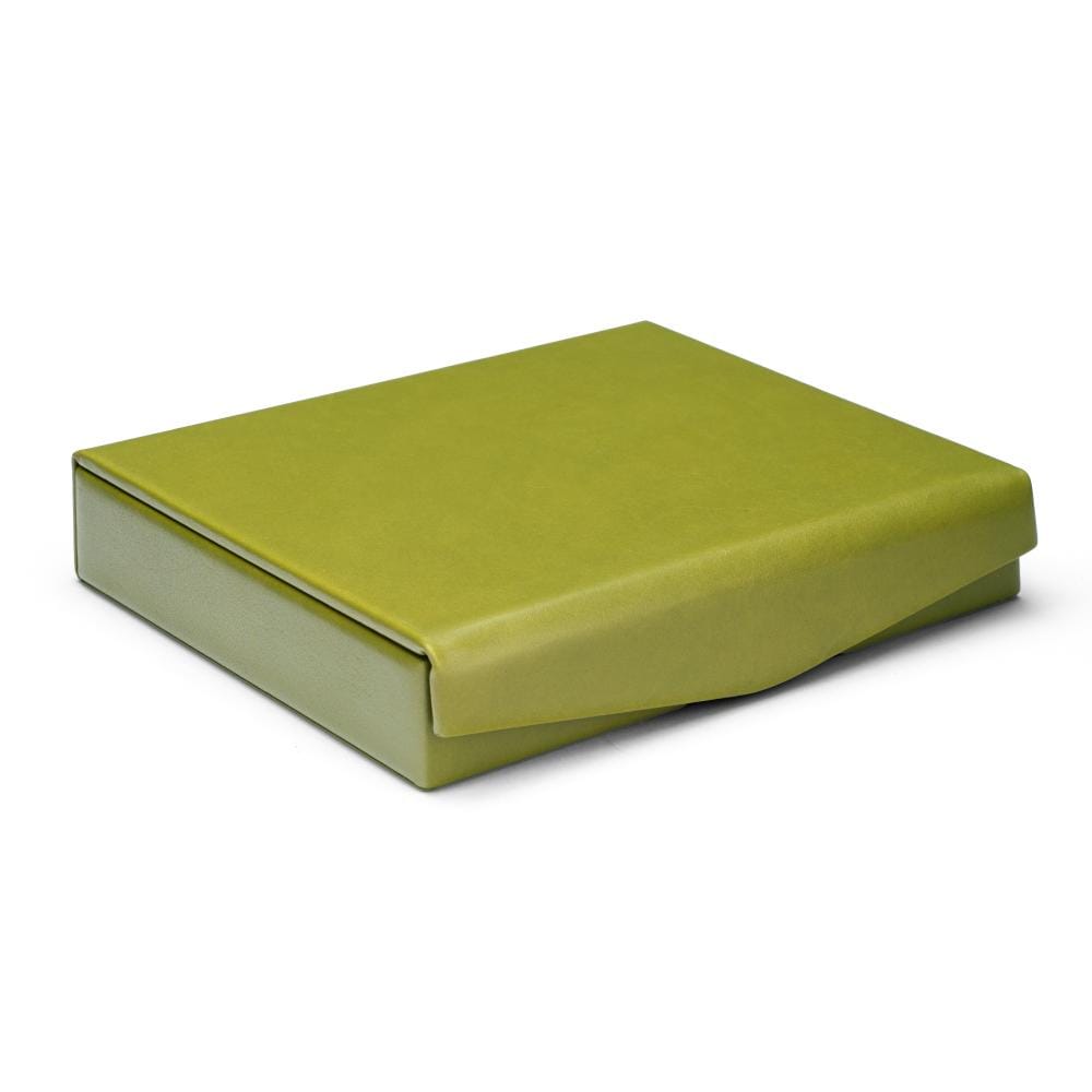 Large Leather Accessory And Cufflink Box, lime green with red, front