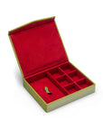 Large Leather Accessory And Cufflink Box, lime green with red, inside