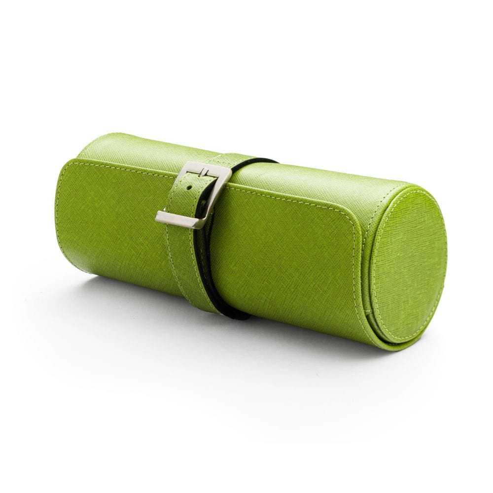 Large leather watch roll, lime green, front