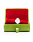 Large leather watch roll, lime green, open