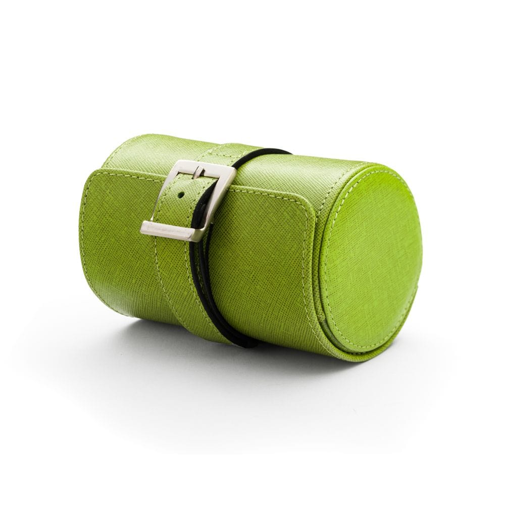 Small leather watch roll, lime green, front
