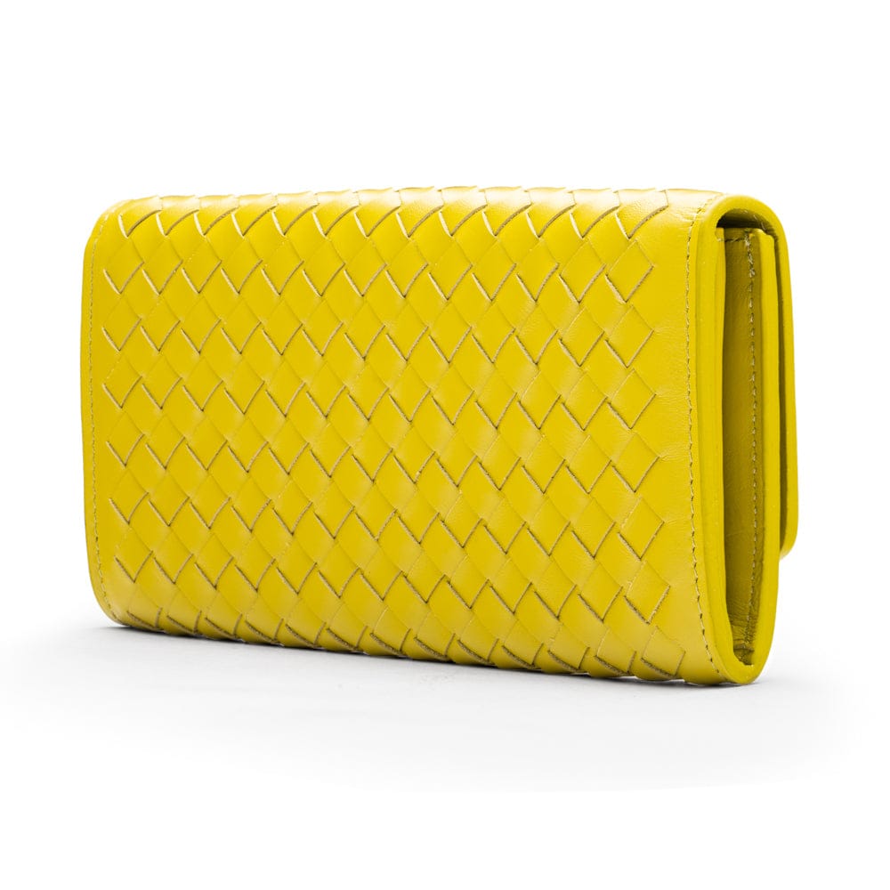 Woven leather concertina purse, lime green, back