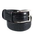 Men's 2-in-1 Interchangeable Leather Belt, Black Croc Effect with silver buckle