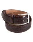 Men's 2-in-1 Interchangeable Leather Belt, Brown Croc Effect, silver buckle