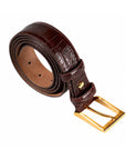Men's 2-in-1 Interchangeable Leather Belt, Brown Croc Effect, gold buckle
