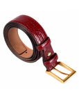 Men's 2-in-1 Interchangeable Leather Belt, Burgundy Croc Effect, gold buckle