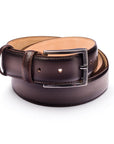 Men's burnished leather belt, brown, front