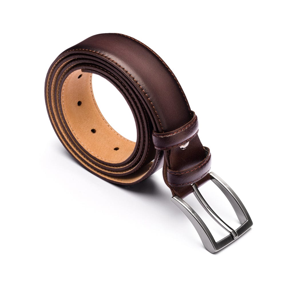 Men's burnished leather belt, brown