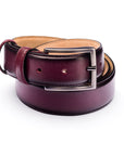 Men's burnished leather belt, burgundy, front