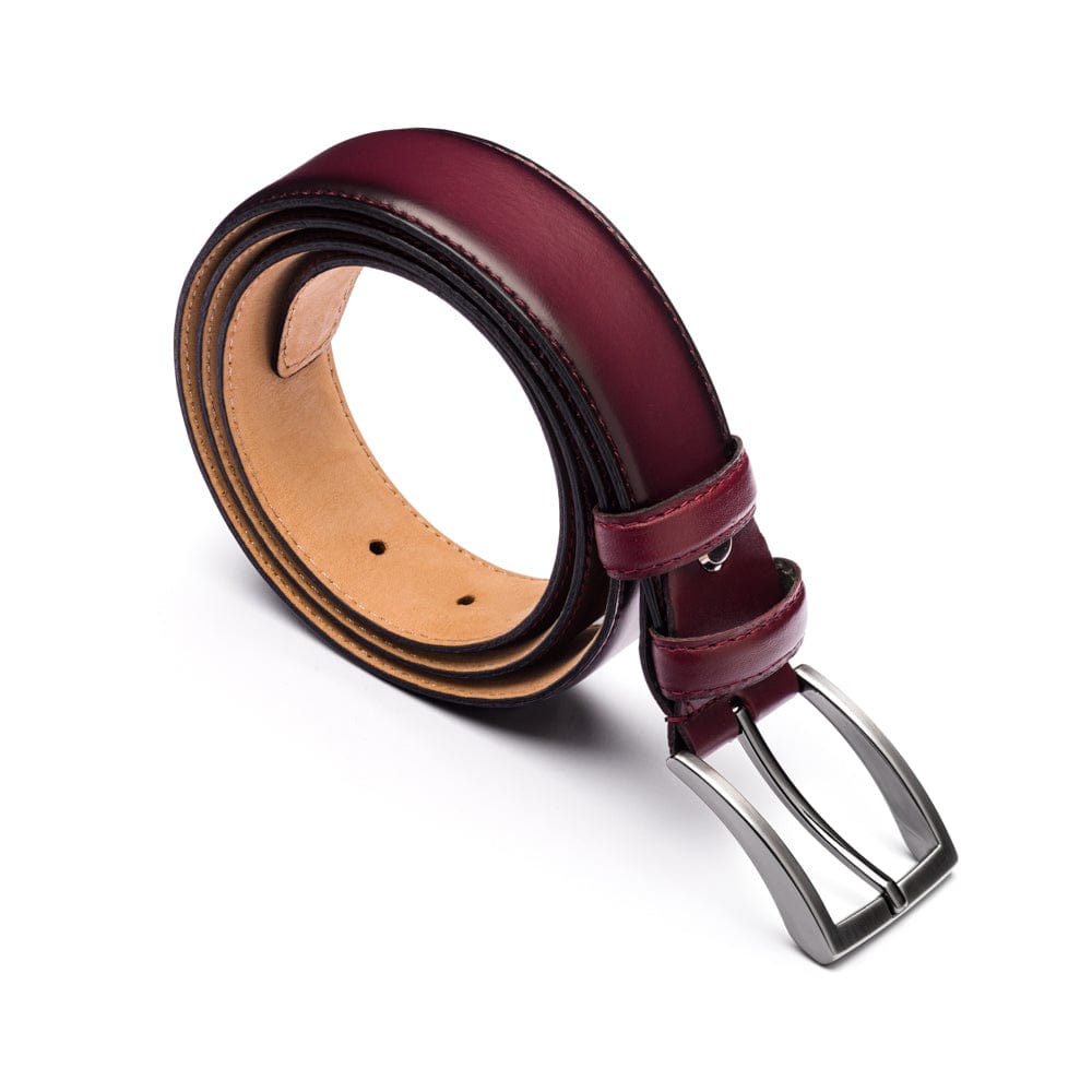 Men's burnished leather belt, burgundy