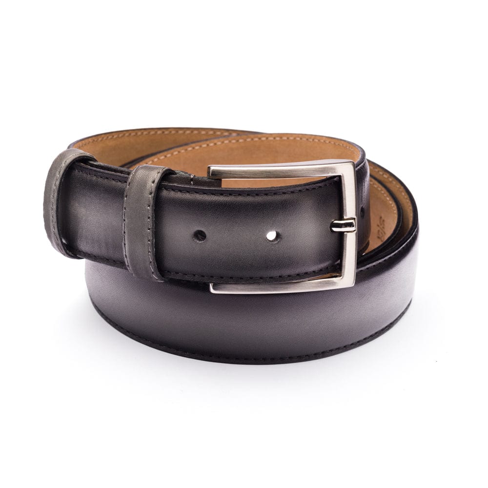 Men's burnished leather belt, grey, front