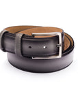 Men's burnished leather belt, grey, front