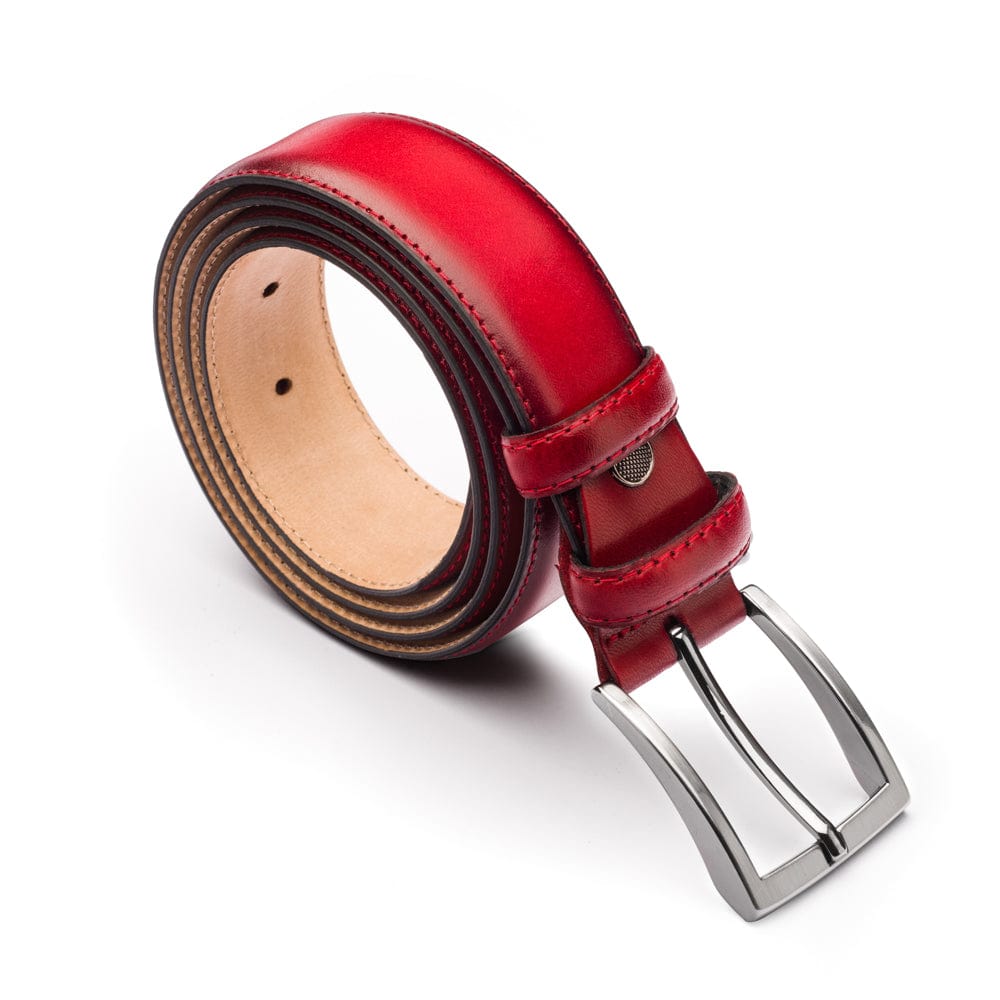 Men's burnished leather belt, red