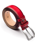 Men's burnished leather belt, red