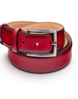 Men's burnished leather belt, red, front