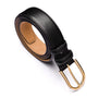 Mens extra long leather belt, black, gold buckle