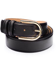 Mens extra long leather belt, black, front