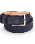 Leather belt with silver buckle, navy suede, buckle