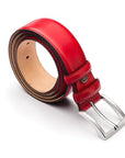 Leather belt with silver buckle, red