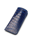 Large leather glasses case, midnight navy croc, back