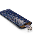 Large leather glasses case, midnight navy croc, front