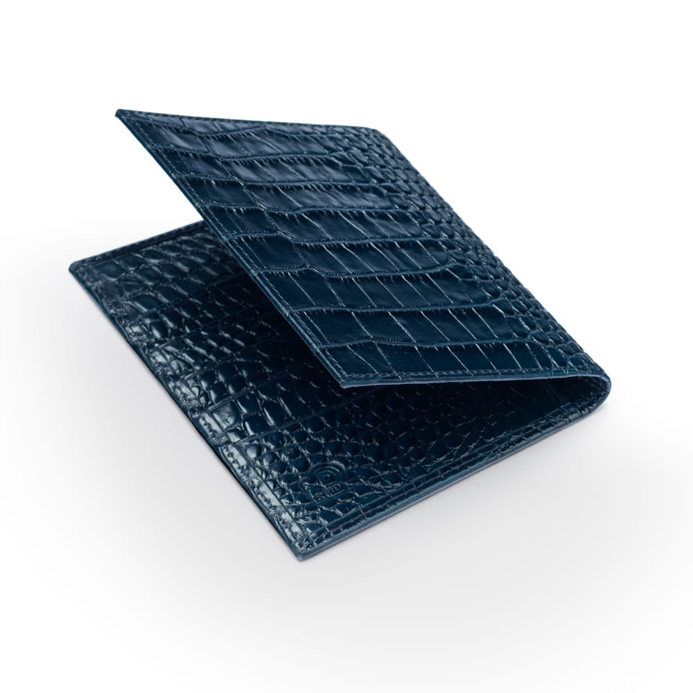 RFID Leather Passport Holder, Midnight Navy Croc Effect, back