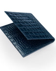 RFID Leather Passport Holder, Midnight Navy Croc Effect, back