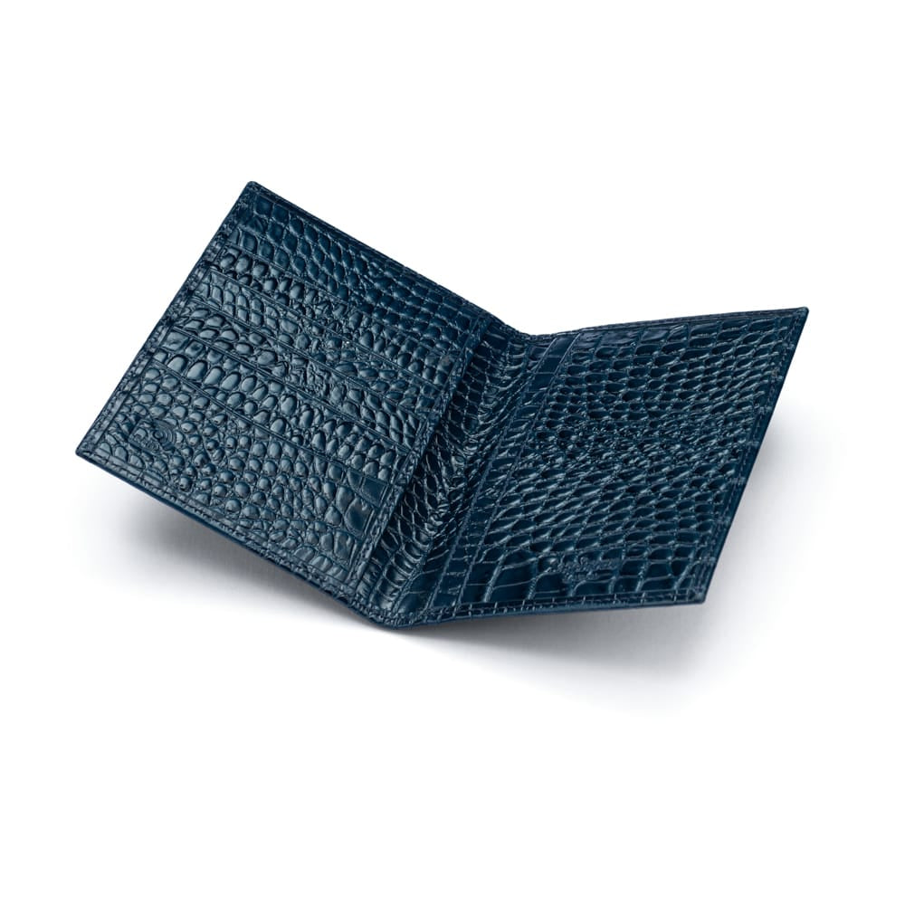RFID Leather Passport Holder, Midnight Navy Croc Effect, open